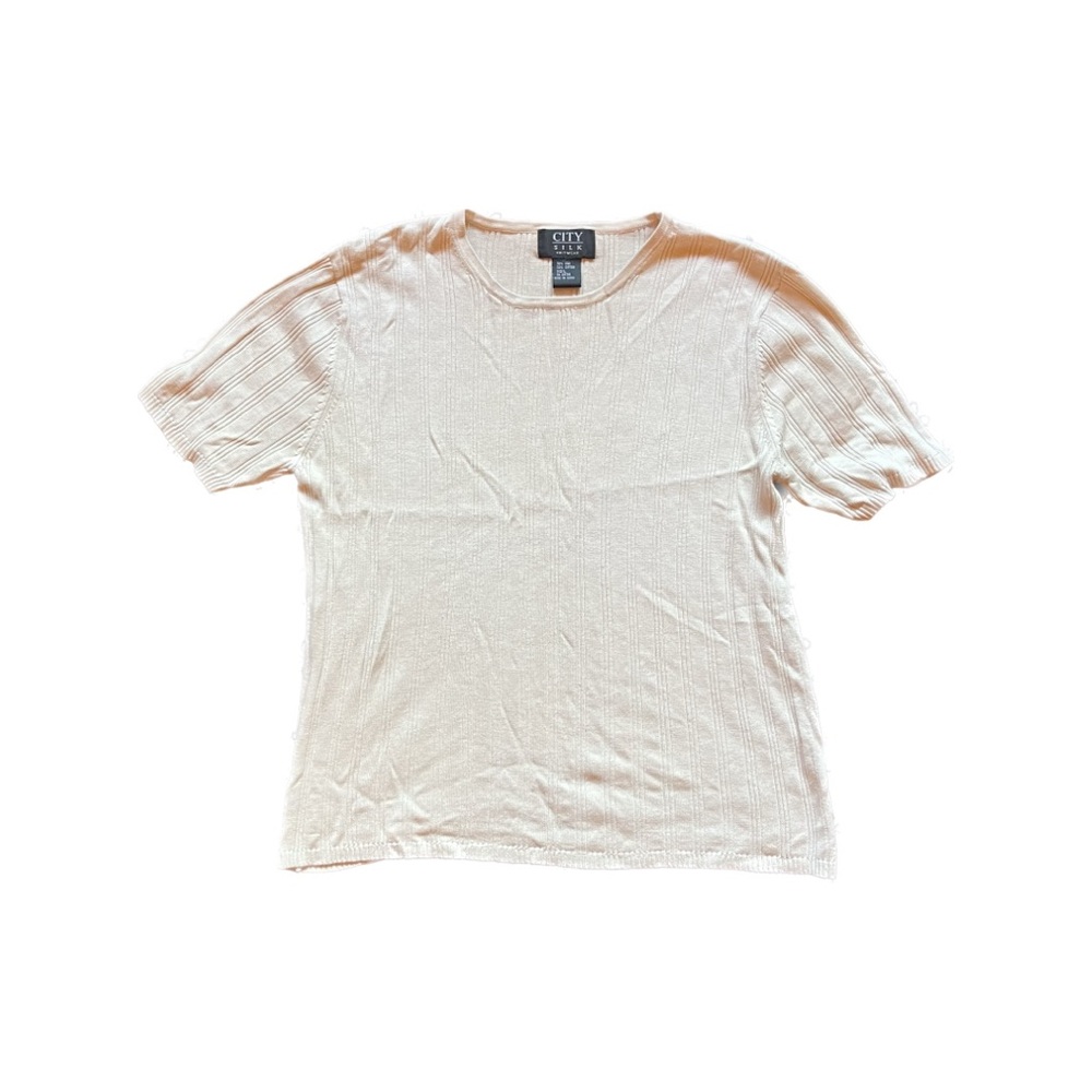 cream off-white ribbed knit crew neck shirt